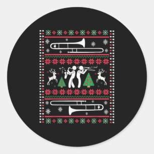Trombone Christmas Ugly Trombonist Jazz Music Marc Classic Round Sticker