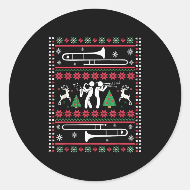 Trombone Christmas Ugly Trombonist Jazz Music Marc Classic Round Sticker (Front)