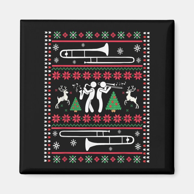 Trombone Christmas Ugly Trombonist Jazz Music Marc Magnet (Front)