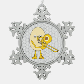 Trombone Egghead Snowflake Pewter Christmas Ornament