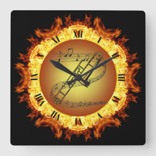 Trombone ~ Fire Creation #3 ~ Out Of The Crucible~ Square Wall Clock