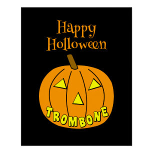 Trombone Halloween Pumpkin Black Poster