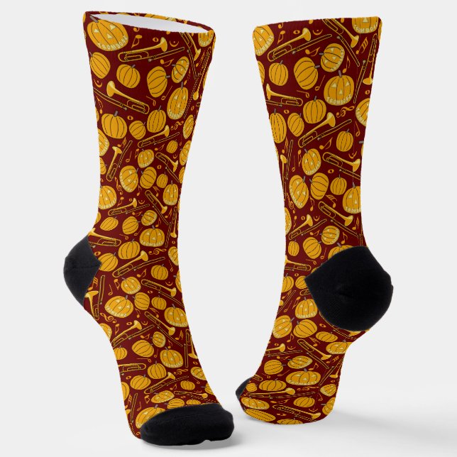 Trombone Halloween Pumpkin Pattern Socks (Angled)