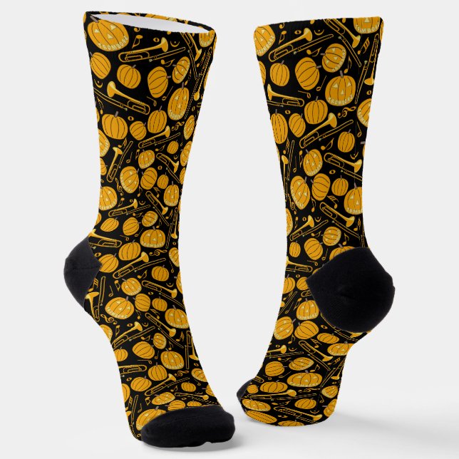 Trombone Halloween Pumpkin Pattern Socks (Angled)