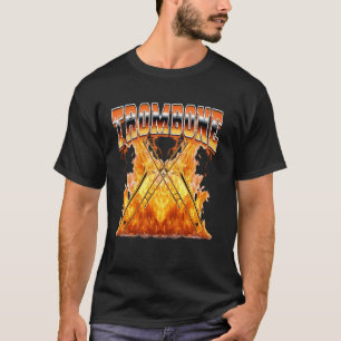 Trombone Instrument Trombonist Flames 90s Bootleg  T-Shirt