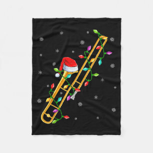 Trombone Music Lover Xmas Lights Santa Trombone Ch Fleece Blanket