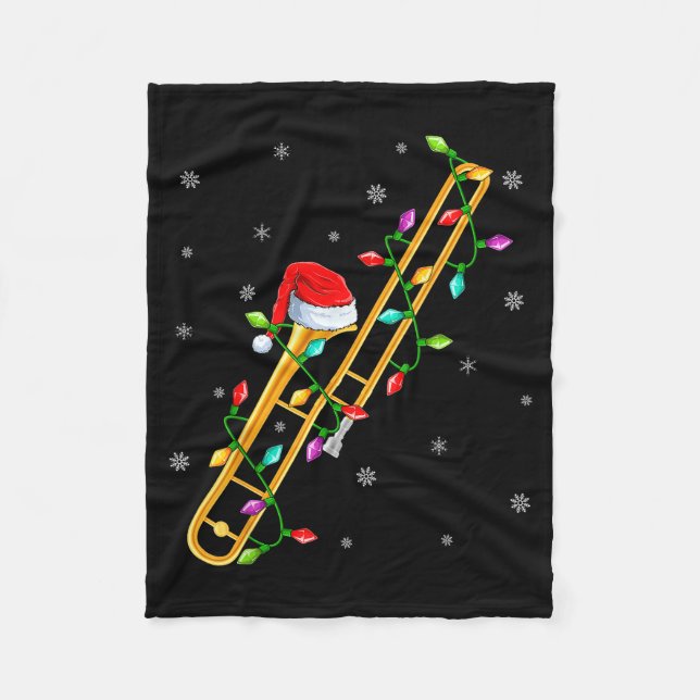 Trombone Music Lover Xmas Lights Santa Trombone Ch Fleece Blanket (Front)