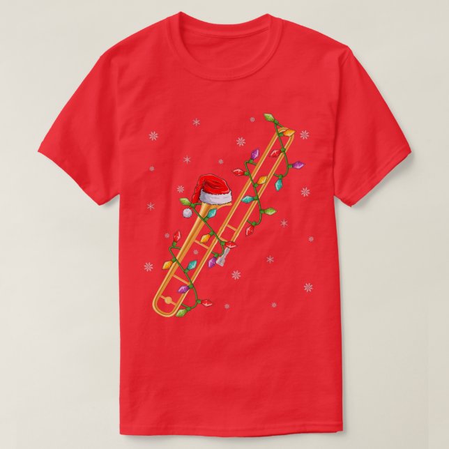 Trombone Music Lover Xmas Lights Santa Trombone Ch T-Shirt (Design Front)