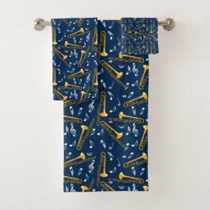 Trombone Music Notes Pattern Bath Towel Set