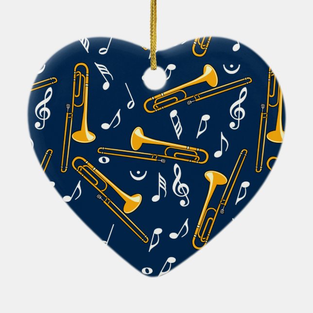 Trombone Music Notes Pattern Ceramic Ornament (Back)