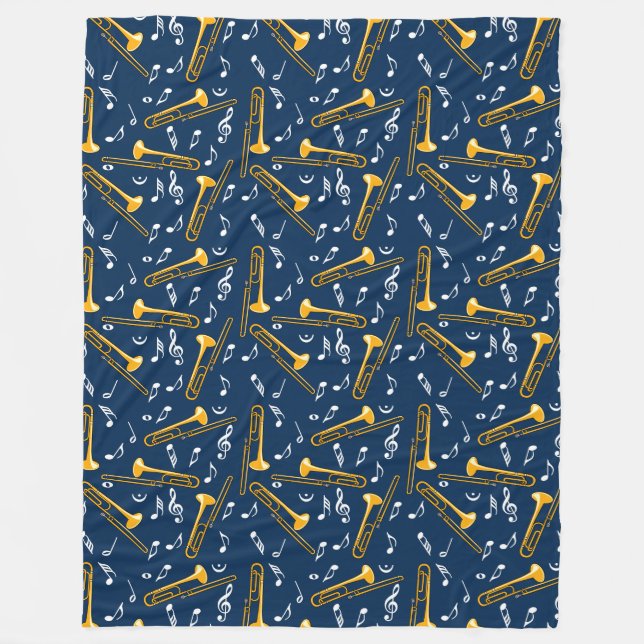 Trombone Music Notes Pattern Fleece Blanket (Front)