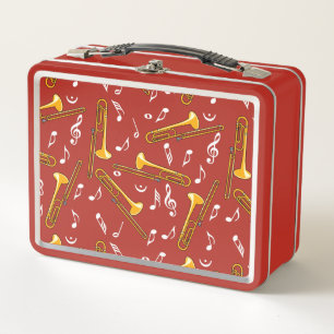 Trombone Music Notes Pattern Metal Lunch Box