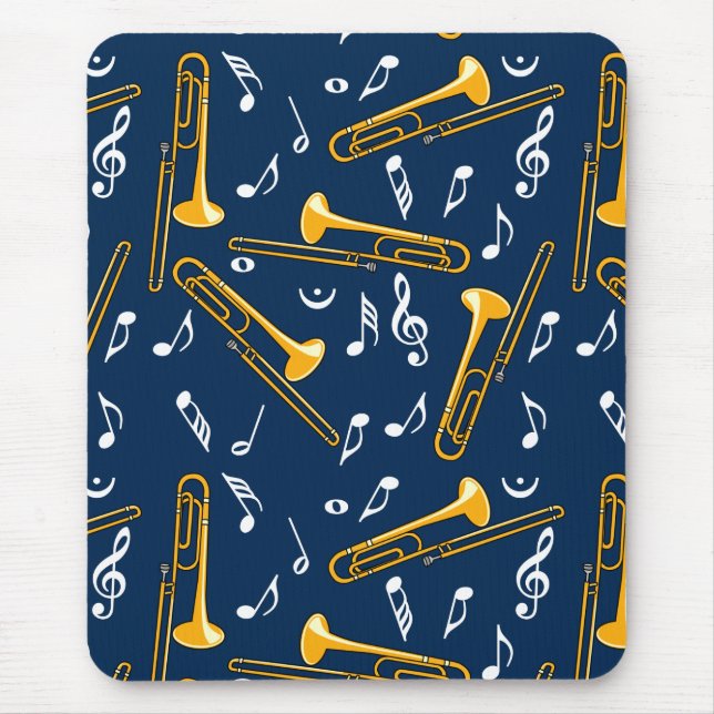 Trombone Music Notes Pattern Mouse Pad (Front)