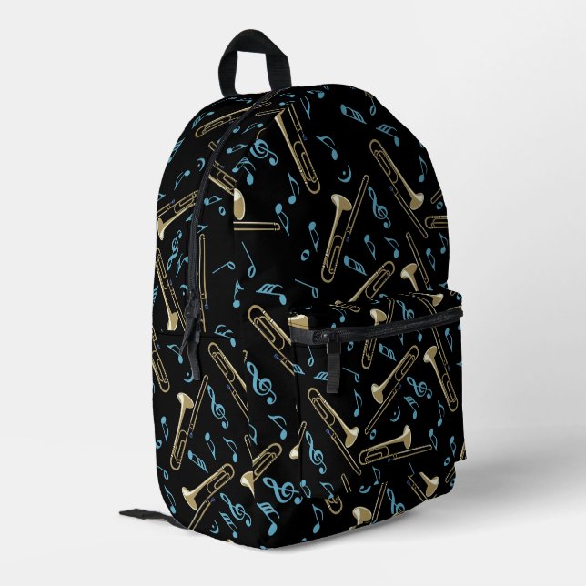 Trombone Music Notes Pattern Printed Backpack (Back Corner Left)