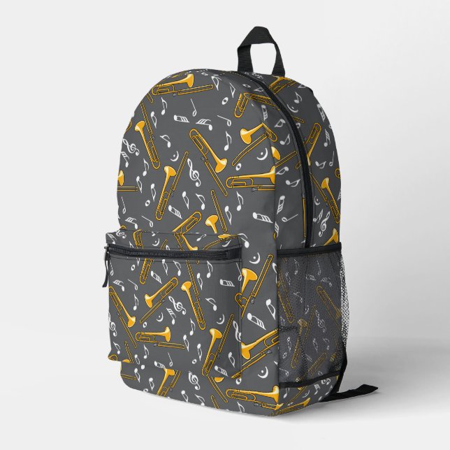 Trombone Music Notes Pattern Printed Backpack (Back Corner Right)