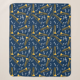 Trombone Music Notes Pattern Sherpa Blanket
