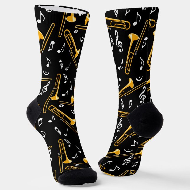 Trombone Music Notes Pattern Socks (Angled)