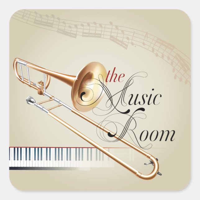 Trombone Music Room Square Sticker (Front)