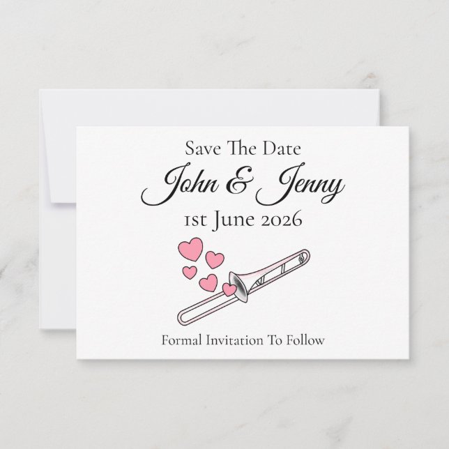 Trombone Musician Wedding Save The Date (Front)