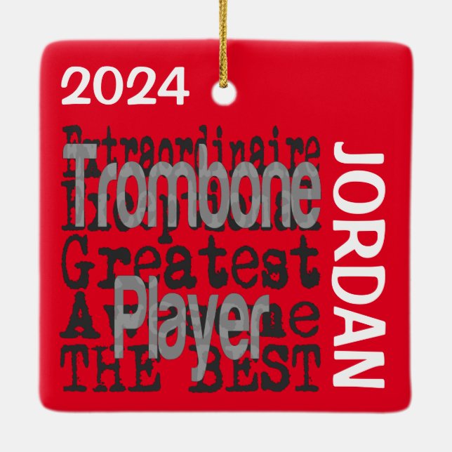 Trombone Player Extraordinaire CUSTOM Ceramic Ornament (Back)