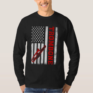 Trombone Retro American Flag Trombone 4th Of July T-Shirt