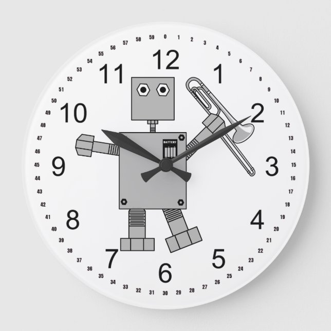 Trombone Robot Large Clock (Front)