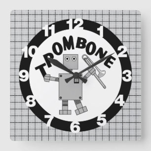 Trombone Robot Text Square Wall Clock