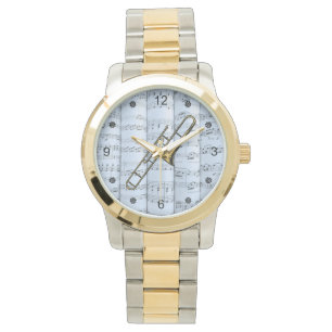 Trombone~Rolled Sheet Music~Blue Tint Background~ Watch