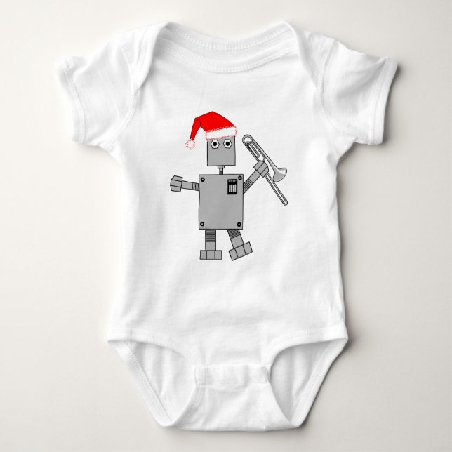 Trombone Santa Hat Robot Baby Bodysuit (Front)