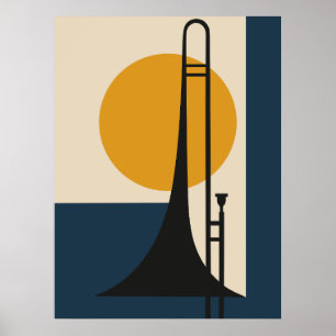 Trombone Silhouette Mid-Century Modern Poster