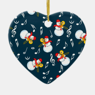 Trombone Snowman Music Notes Pattern Ceramic Ornament