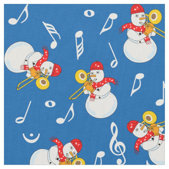 Trombone Snowman Music Notes Pattern Fabric (Close Up)