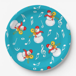 Trombone Snowman Music Notes Pattern Paper Plate