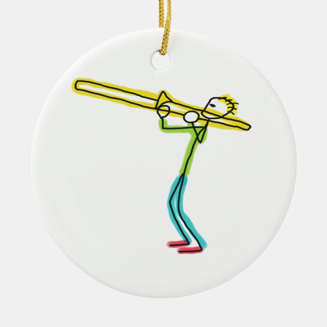 Trombone Stickman Ceramic Ornament (Front)