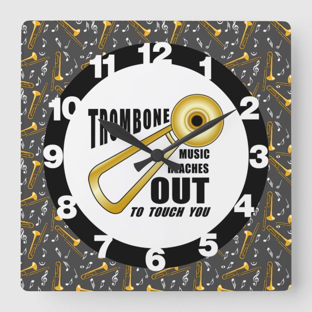 Trombone Touch Square Wall Clock (Front)