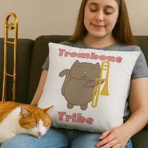 Trombone Tribe Cute Brown Cat Pink Letters Cushion