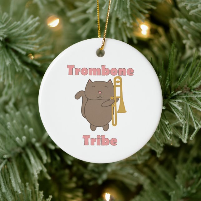 Trombone Tribe Cute Cat Pink Letterns Ceramic Ornament (Tree)