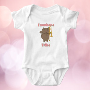 Trombone Tribe Cute Funny Cat Pink Letters Baby Bodysuit