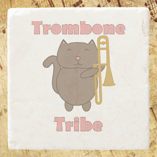 Trombone Tribe Kawaii Kitty Cat Pink Letters Stone Coaster