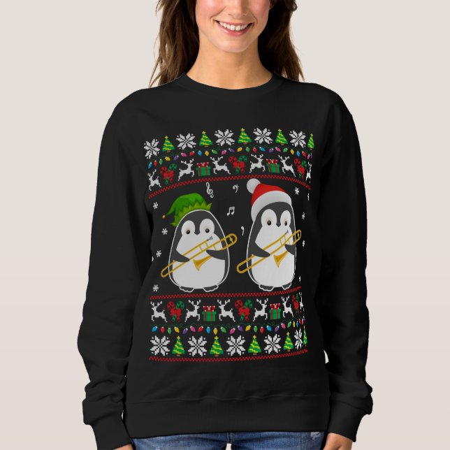 Trombone Ugly Christmas Sweater Elf Santa Penguin  (Front)