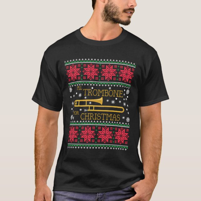 Trombone Ugly Christmas Sweater Marching Band Trom (Front)