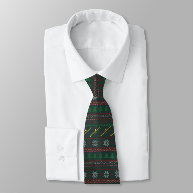 Trombone Ugly Christmas Sweater Party Tie (Tied)