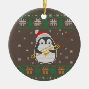 Trombone Ugly Christmas Sweater Penguin Xmas Famil Ceramic Ornament