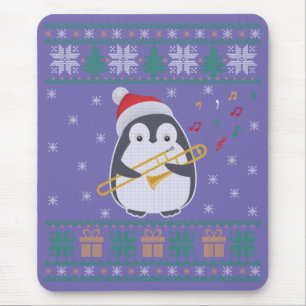 Trombone Ugly Christmas Sweater Penguin Xmas Famil Mouse Pad