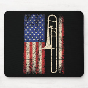 Trombone Usa American Flag Shirt Jazz Music Vintag Mouse Pad