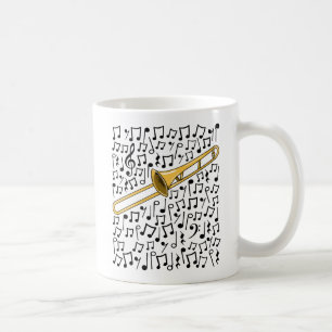 Trombone With Musical Notes, Brass Musician Coffee Mug