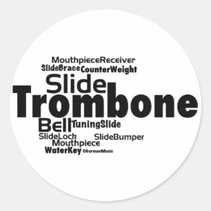 Trombone Word Cloud Black Text Classic Round Sticker