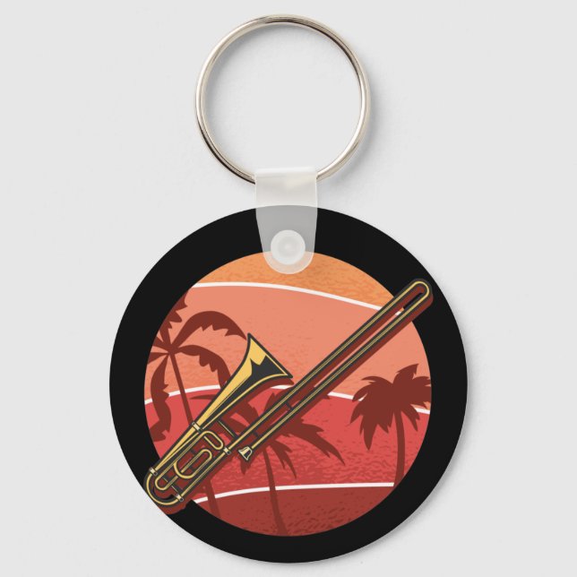 Trombonist In The Sand, Trombone On The Beach Key Ring (Front)