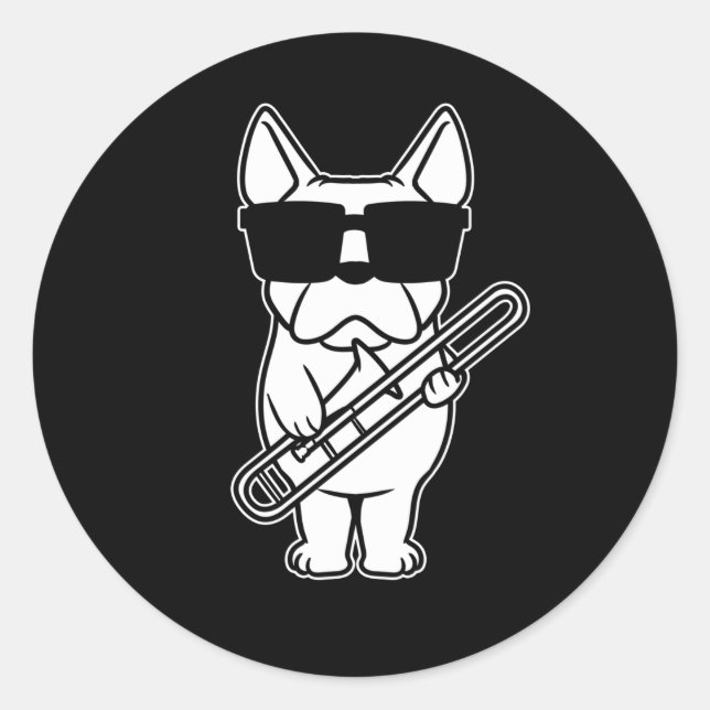 Trombonist Trombone Player Dog With Trombone Classic Round Sticker (Front)