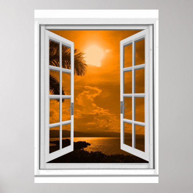 Trompe l'oeil Fake Window Sunset Sea View Poster (Front)